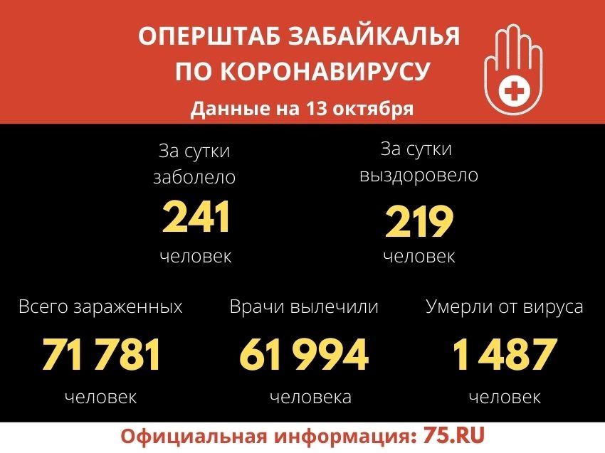 Коронавирус за сутки подтвердили у 241 человека в Забайкалье